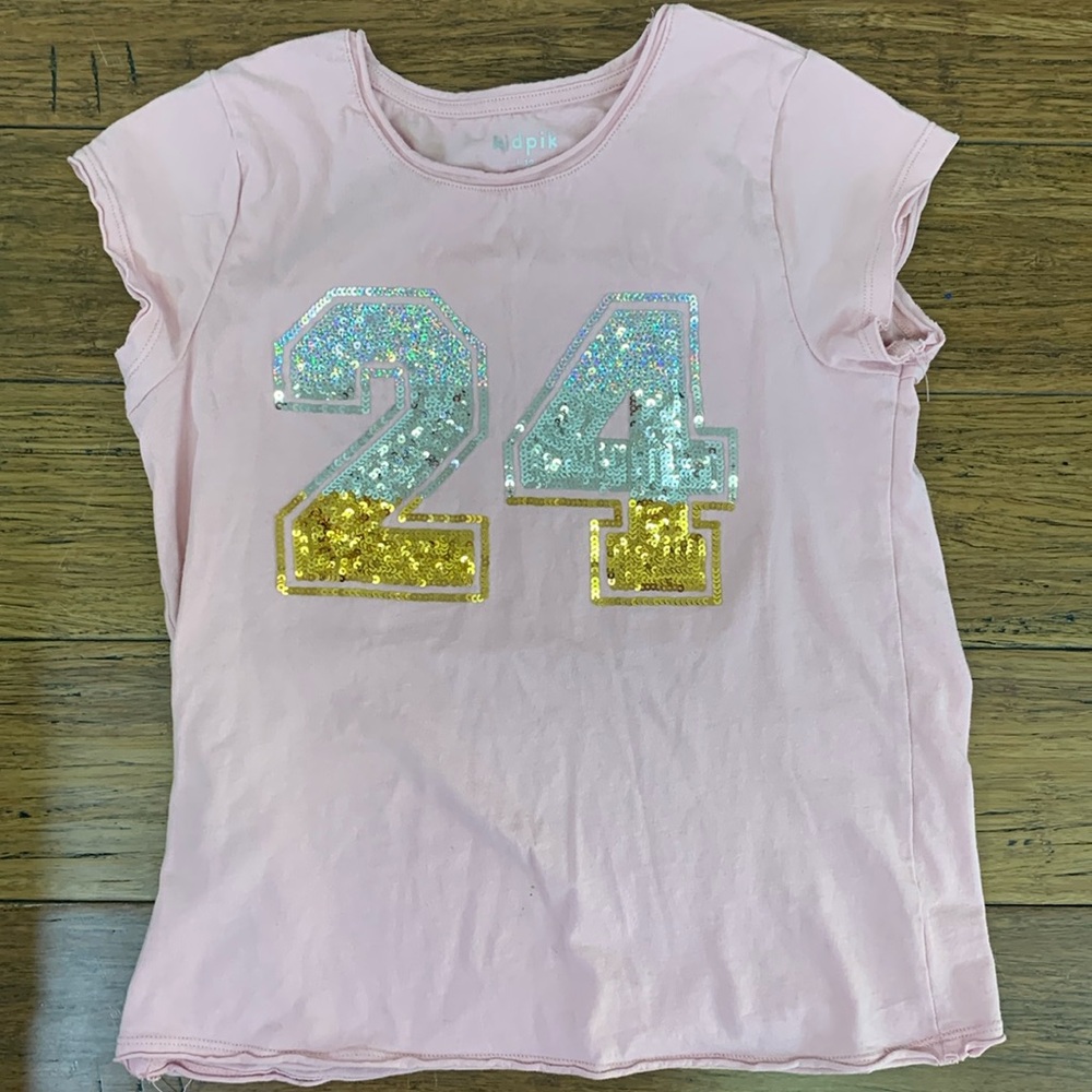 Kidpik Girls Pink Sequin “24” T-Shirt Size 12/L Large Sparkle Tee